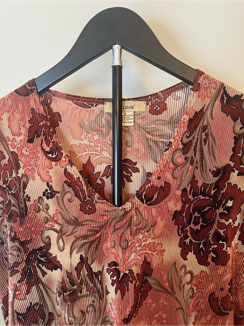 Y2K Plissé Sheer Floral Long Sleeve Top Boho Fairy Grunge S - Picture 5 of 10